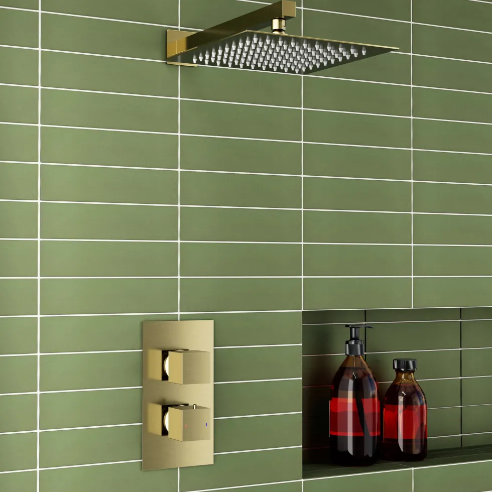 Harbour Status Brushed Brass Concealed Shower Valve, Fixed Shower Arm & Head