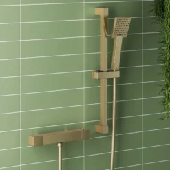 Harbour Status Brushed Brass Exposed Thermostatic Bar Shower Valve and Shower Rail Kit