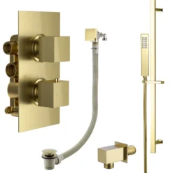 Harbour Status Brushed Brass Shower Package with 2 Outlet Valve, Slide Rail Kit and Overflow Bath Filler