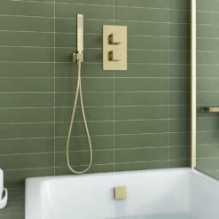 Harbour Status Brushed Brass Shower Package with 2 Outlet Valve, Wall Shower Kit and Overflow Bath Filler