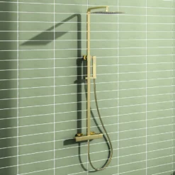 Harbour Status Brushed Brass Square Thermostatic Rigid Riser Shower Kit