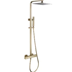 Harbour Status Brushed Brass Square Thermostatic Rigid Riser Shower Kit