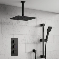 Harbour Status Concealed Shower Valve, Fixed Ceiling Mounted Head & Slide Rail Kit - Matt Black