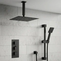 Harbour Status Concealed Shower Valve, Fixed Ceiling Mounted Head & Slide Rail Kit - Matt Black