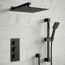 Harbour Status Concealed Shower Valve, Fixed Wall Mounted Head & Slide Rail Kit - Matt Black