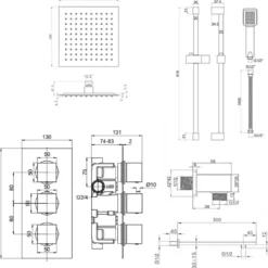Harbour Status Concealed Shower Valve, Fixed Wall Mounted Head & Slide Rail Kit - Matt Black