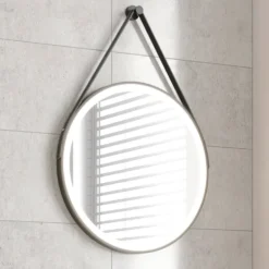 Harbour Status LED Illuminated Black Frame Round Mirror with Demister Pad, Colour Change LEDs & Strap - 600mm