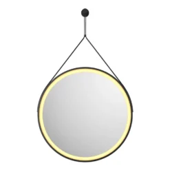 Harbour Status LED Illuminated Black Frame Round Mirror with Demister Pad, Colour Change LEDs & Strap - 600mm
