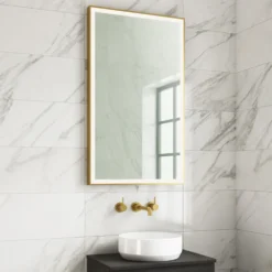 Harbour Status LED Illuminated Brushed Brass Framed Mirror with Demister Pad, Bluetooth & Colour Change LEDs - 600 x 1000mm