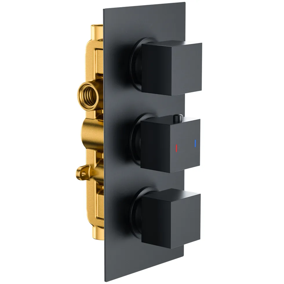 Harbour Status Matt Black Concealed Shower Valve, Fixed Ceiling Mounted Head & Overflow Bath Filler