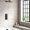 Harbour Status Matt Black Concealed Shower Valve, Fixed Wall Mounted Head & Overflow Bath Filler