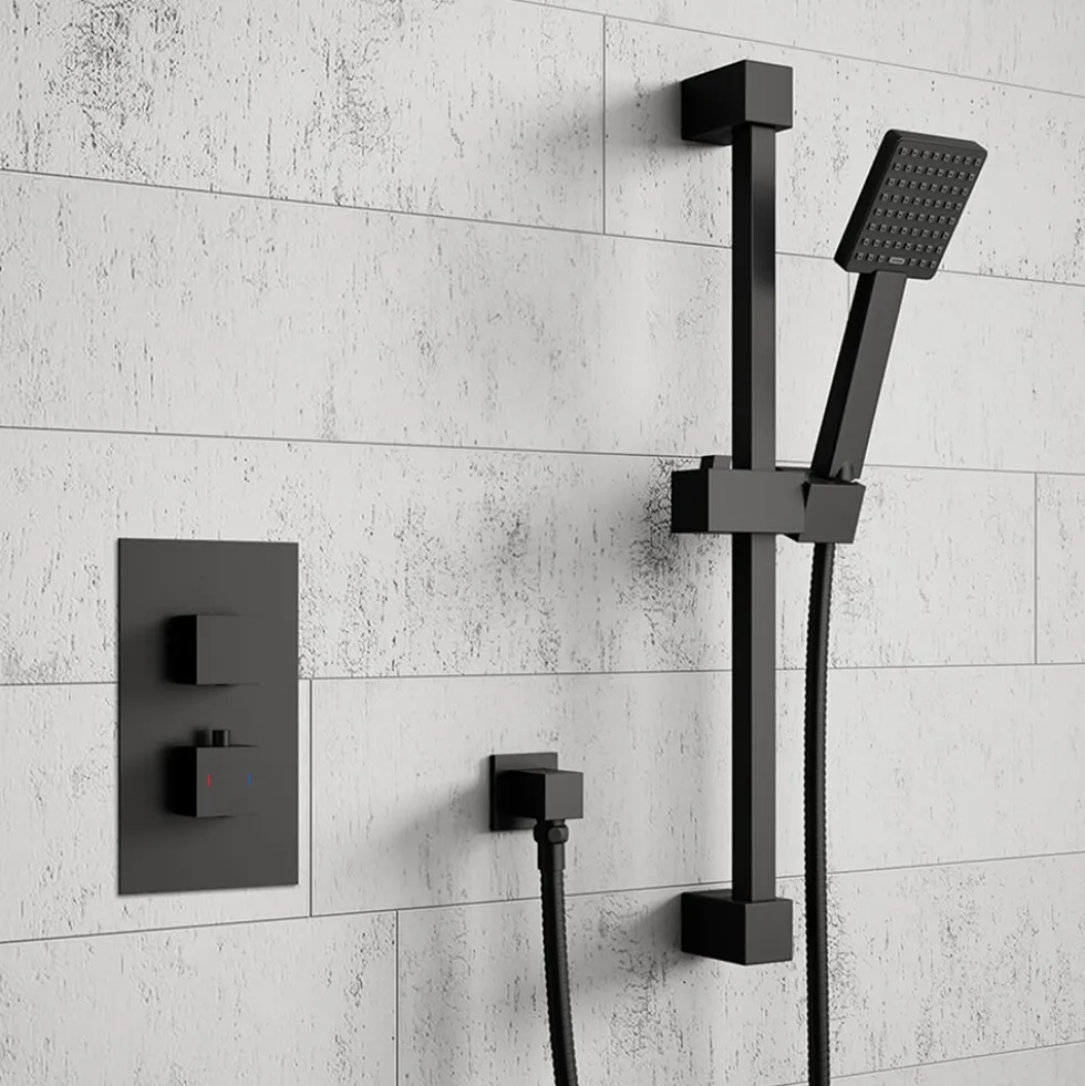 Harbour Status Matt Black Concealed Thermostatic Valve & Slide Rail Kit