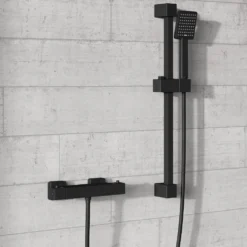 Harbour Status Matt Black Exposed Thermostatic Bar Shower Valve and Shower Rail Kit