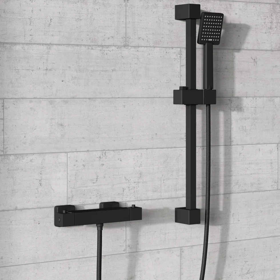 Harbour Status Matt Black Exposed Thermostatic Bar Shower Valve and Shower Rail Kit