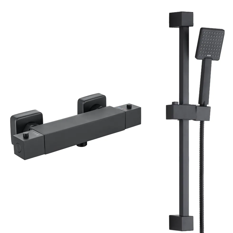 Harbour Status Matt Black Exposed Thermostatic Bar Shower Valve and Shower Rail Kit