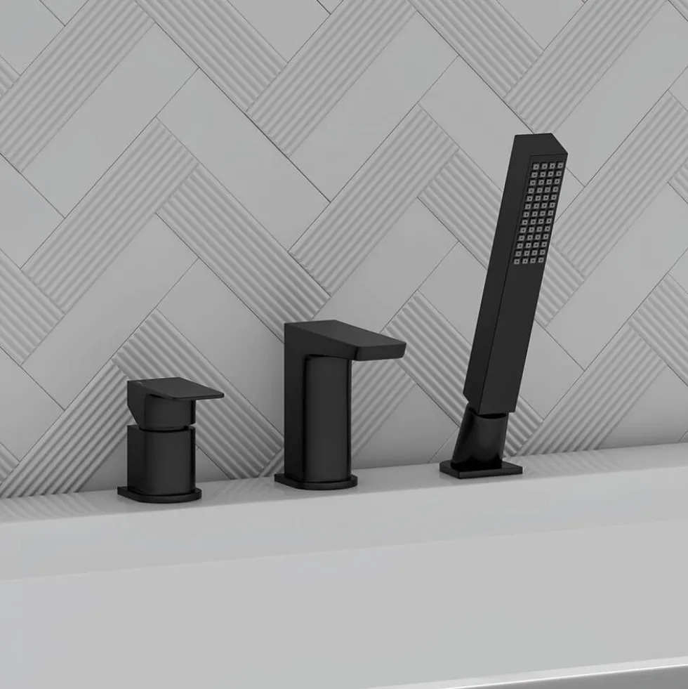 Harbour Status Matt Black 3 Hole Bath Mixer with Pull Out Handset
