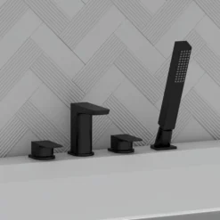 Harbour Status Matt Black 4 Hole Bath Mixer with Pull Out Handset