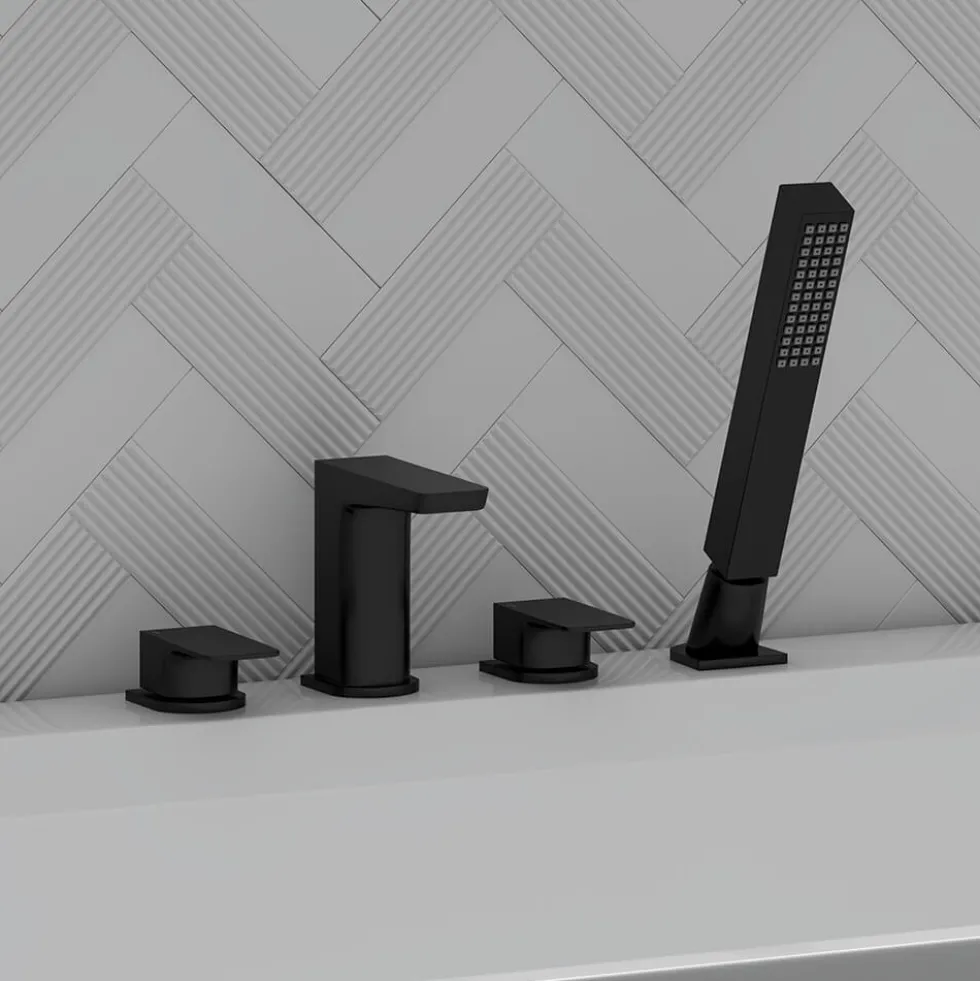Harbour Status Matt Black 4 Hole Bath Mixer with Pull Out Handset