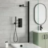 Harbour Status Matt Black Shower Package with 3 Outlet Valve, Fixed Head & Arm, Wall Shower Kit & Overflow Bath Filler