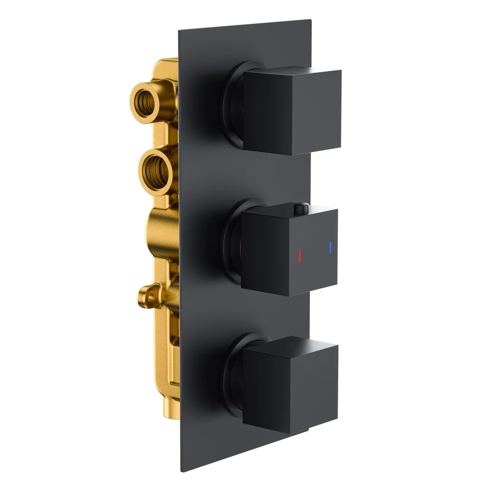 Harbour Status Matt Black Shower Package with 3 Outlet Valve, Fixed Head & Arm, Shower Rail Kit & Overflow Bath Filler
