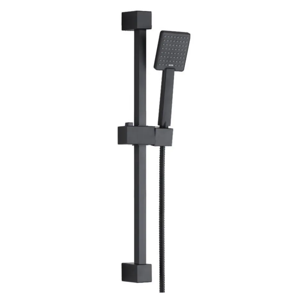 Harbour Status Matt Black Shower Package with 3 Outlet Valve, Fixed Head & Arm, Shower Rail Kit & Overflow Bath Filler
