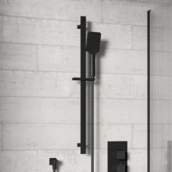 Harbour Status Matt Black Slide Rail Shower Kit with Square Shower Handset & Hose