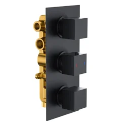 Harbour Status Matt Black Square 3 Outlet Concealed Thermostatic Mixer Valve