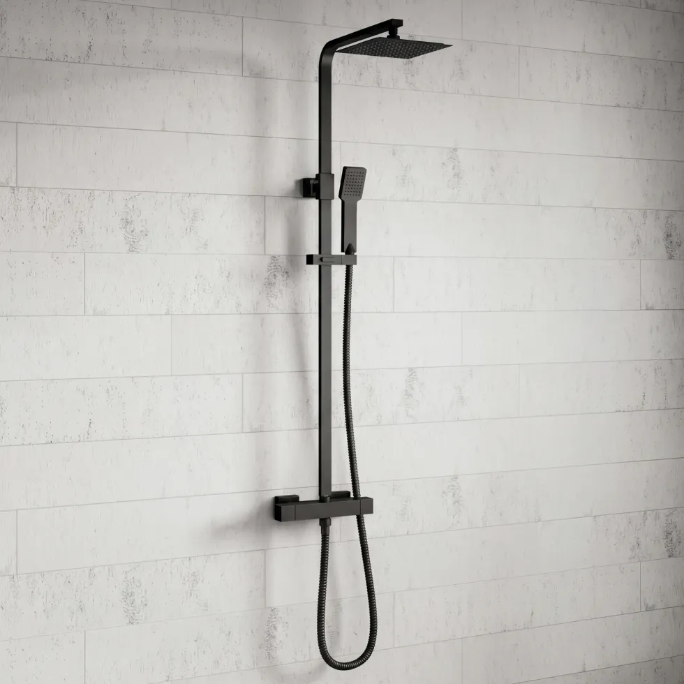 Harbour Status Matt Black Thermostatic Exposed Shower Kit