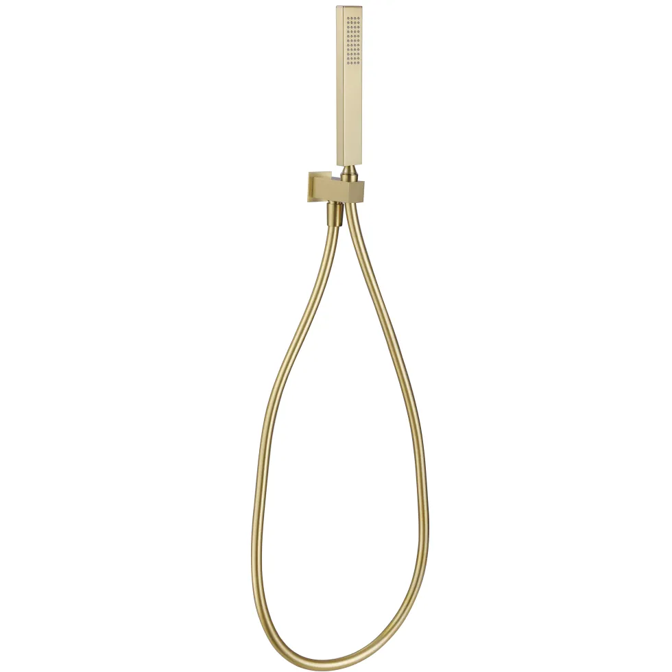 Harbour Status Square Shower Handset with Wall Outlet & Hose - Brushed Brass