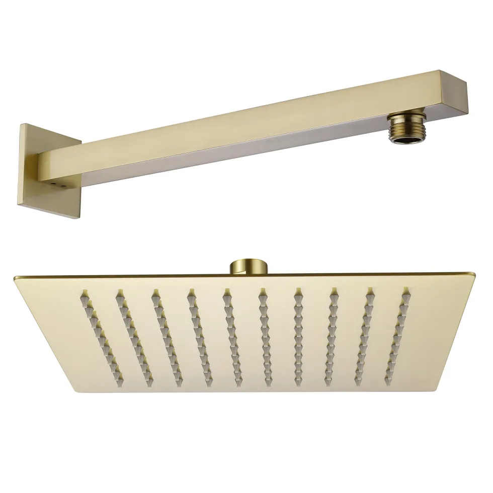 Harbour Status Square Shower Head with Shower Arm - Brushed Brass