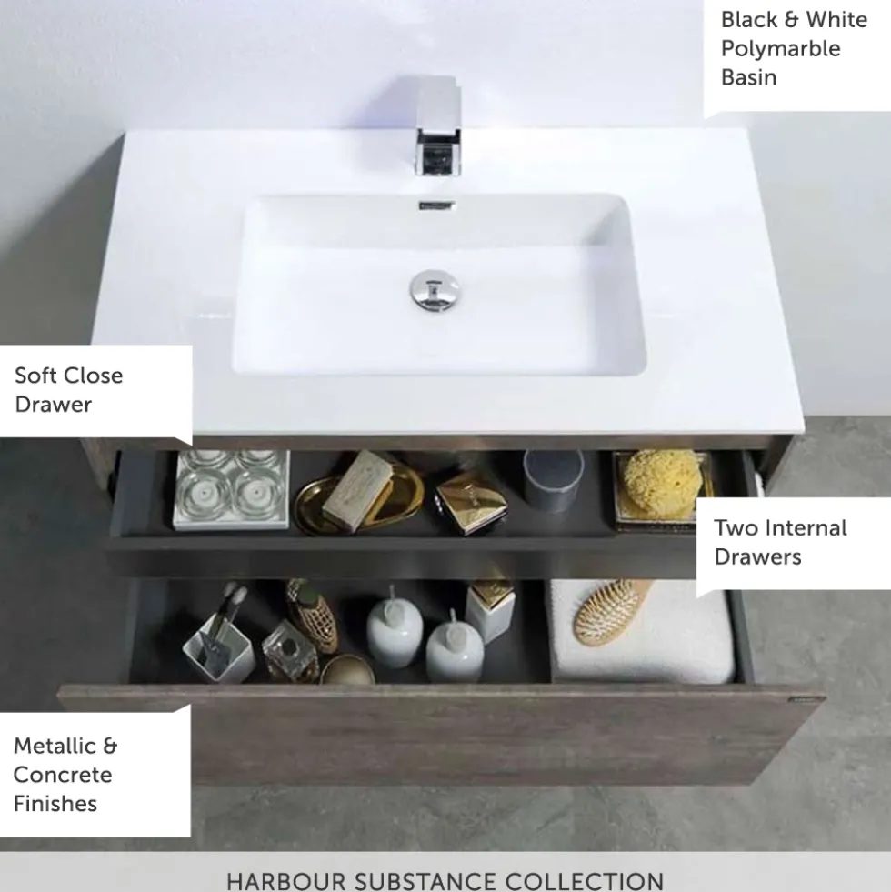 Harbour Substance 600mm 1 Drawer Wall Mounted Vanity Unit & Basin Options