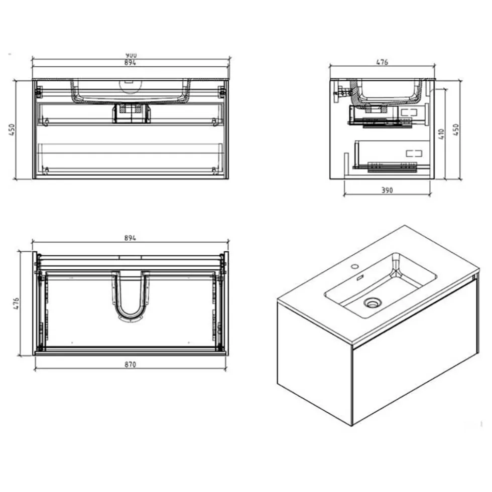 Harbour Substance 900mm 1 Drawer Wall Mounted Vanity Unit & Basin Options