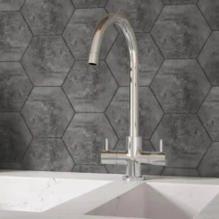 Harbour Vibe Twin Lever Mono Kitchen Mixer Tap - Polished Chrome