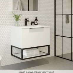 Harbour Virtue 800mm Wall Hung Vanity Unit with LED Illumination, Matt Black Frame Shelf and Handle & Basin