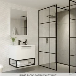 Harbour Virtue 800mm Wall Hung Vanity Unit with LED Illumination, Matt Black Frame Shelf and Handle & Basin