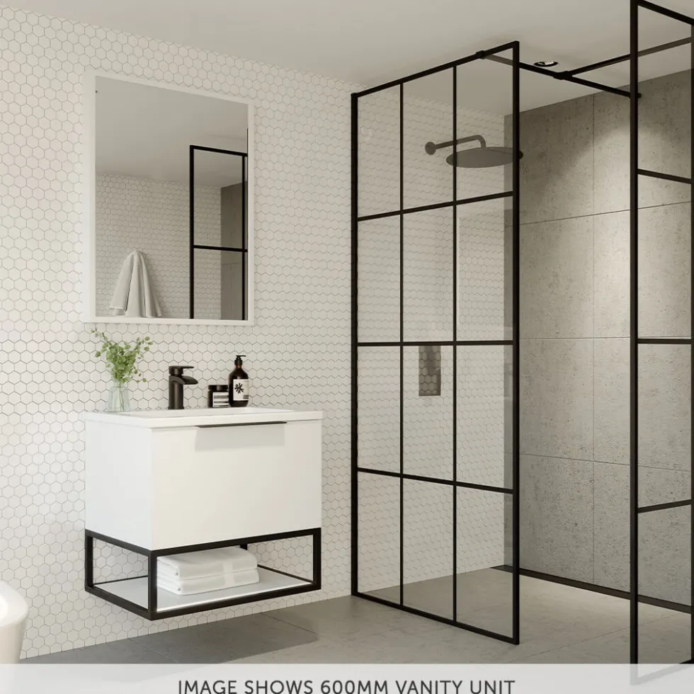 Harbour Virtue 800mm Wall Hung Vanity Unit with LED Illumination, Matt Black Frame Shelf and Handle & Basin