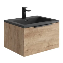 Harbour Virtue 600mm Wall Hung Vanity Unit with LED Illumination, Matt Black Handle & Basin