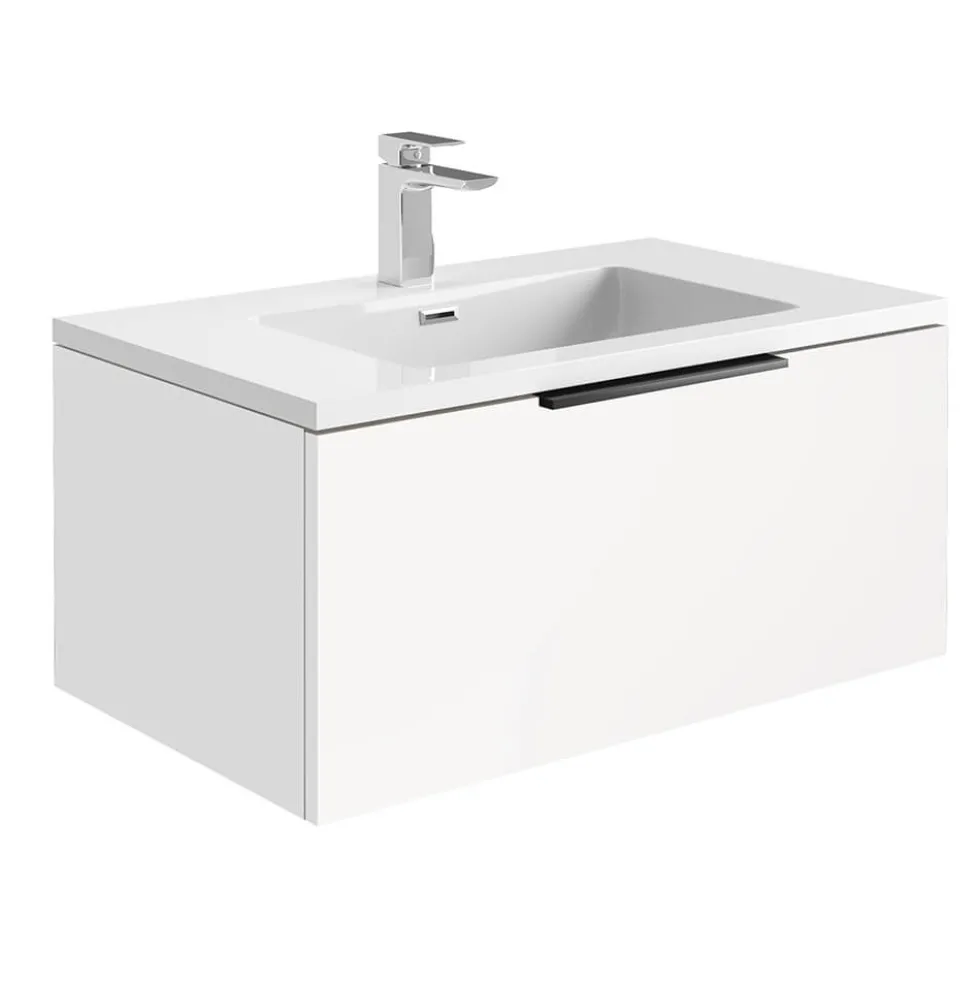 Harbour Virtue 800mm Wall Hung Vanity Unit with LED Illumination, Matt Black Handle & Basin