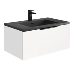 Harbour Virtue 800mm Wall Hung Vanity Unit with LED Illumination, Matt Black Handle & Basin