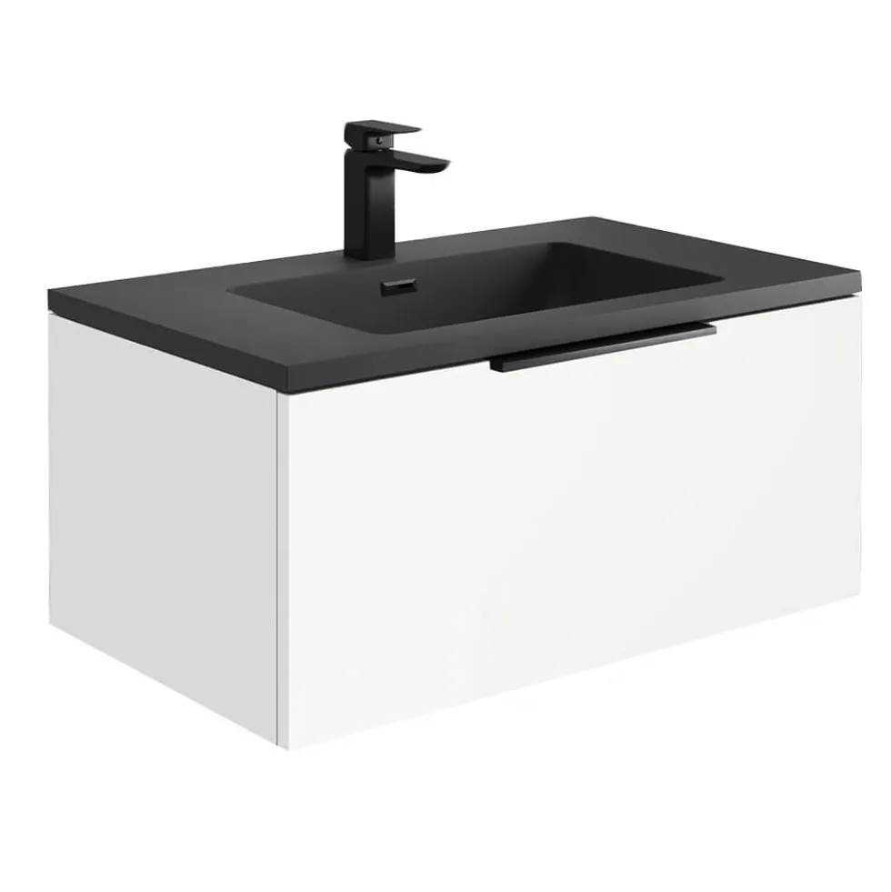 Harbour Virtue 800mm Wall Hung Vanity Unit with LED Illumination, Matt Black Handle & Basin