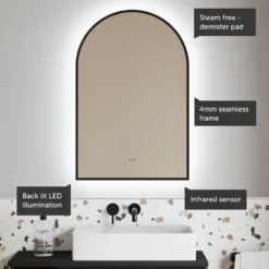 Harper LED Illuminated Arch Framed Mirror with Demister Pad & Colour Change Lights - 500 x 750mm