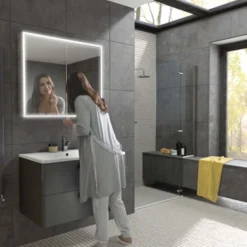 hib. Qubic LED Illuminated Mirror Cabinet with Shaver Socket - 3 Sizes