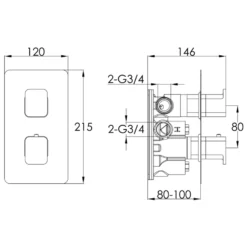 HIX 2 Handle 2 Outlet Concealed Thermostatic Vertical Shower Valve