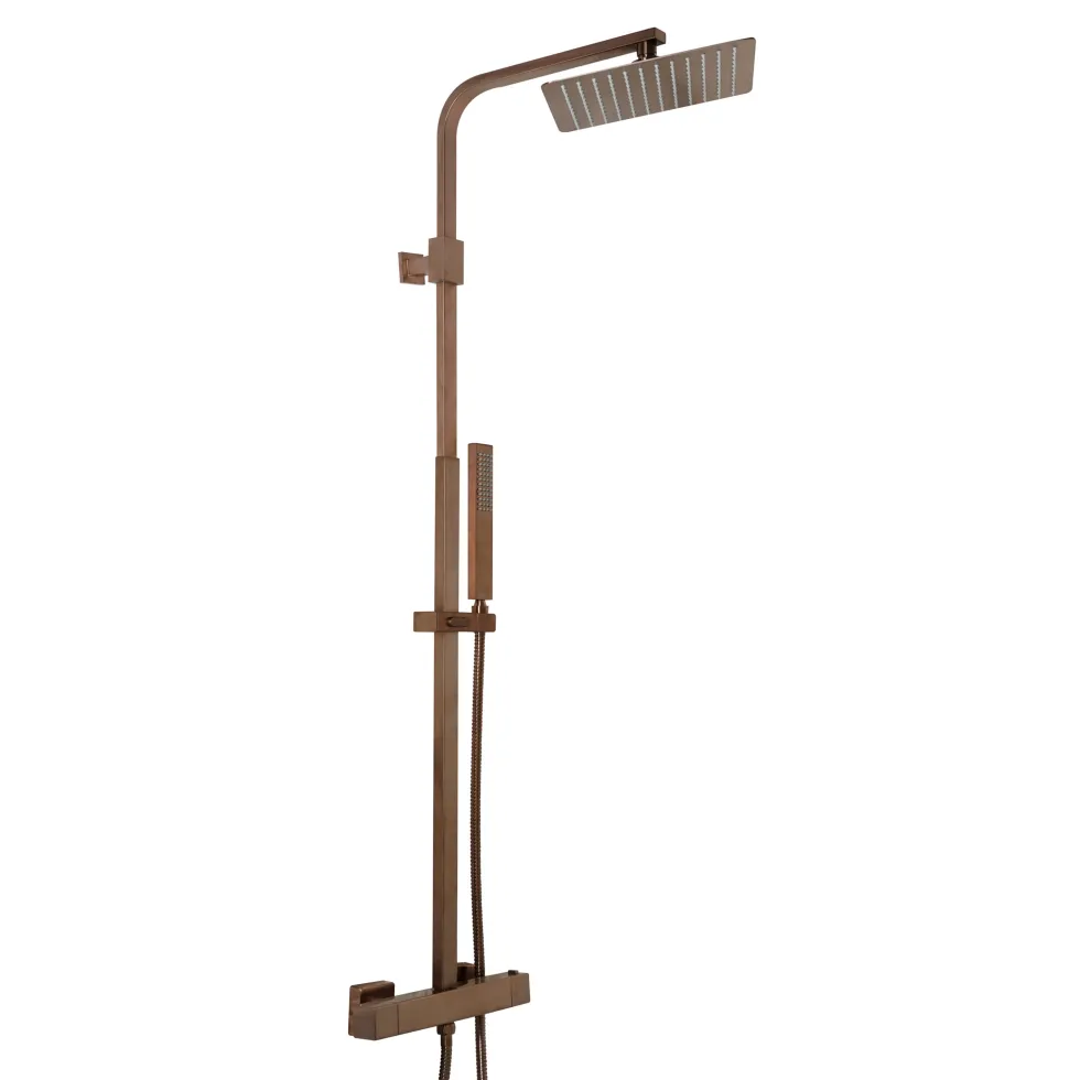 HIX 2 Outlet Exposed Thermostatic Bar Shower Valve with Slide Rail & Handset - Brushed Bronze