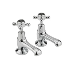 Hudson Reed Black Topaz Crosshead Basin Taps With Dome Collars - Chrome/Black