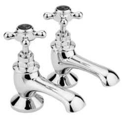 Hudson Reed Black Topaz Crosshead Basin Taps With Hexagonal Collars - Chrome/Black