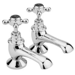 Hudson Reed Black Topaz Crosshead Bath Taps With Hexagonal Collars - Chrome/Black