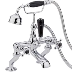Hudson Reed Black Topaz Crosshead Deck Mounted Bath Shower Mixer with Handset Kit & Hexagonal Collar