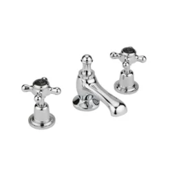 Hudson Reed Black Topaz Crosshead 3 Tap Hole Basin Mixer With Dome Collars - Chrome/Black