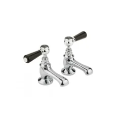Hudson Reed Black Topaz Lever Basin Taps With Hexagonal Collars - Chrome/Black